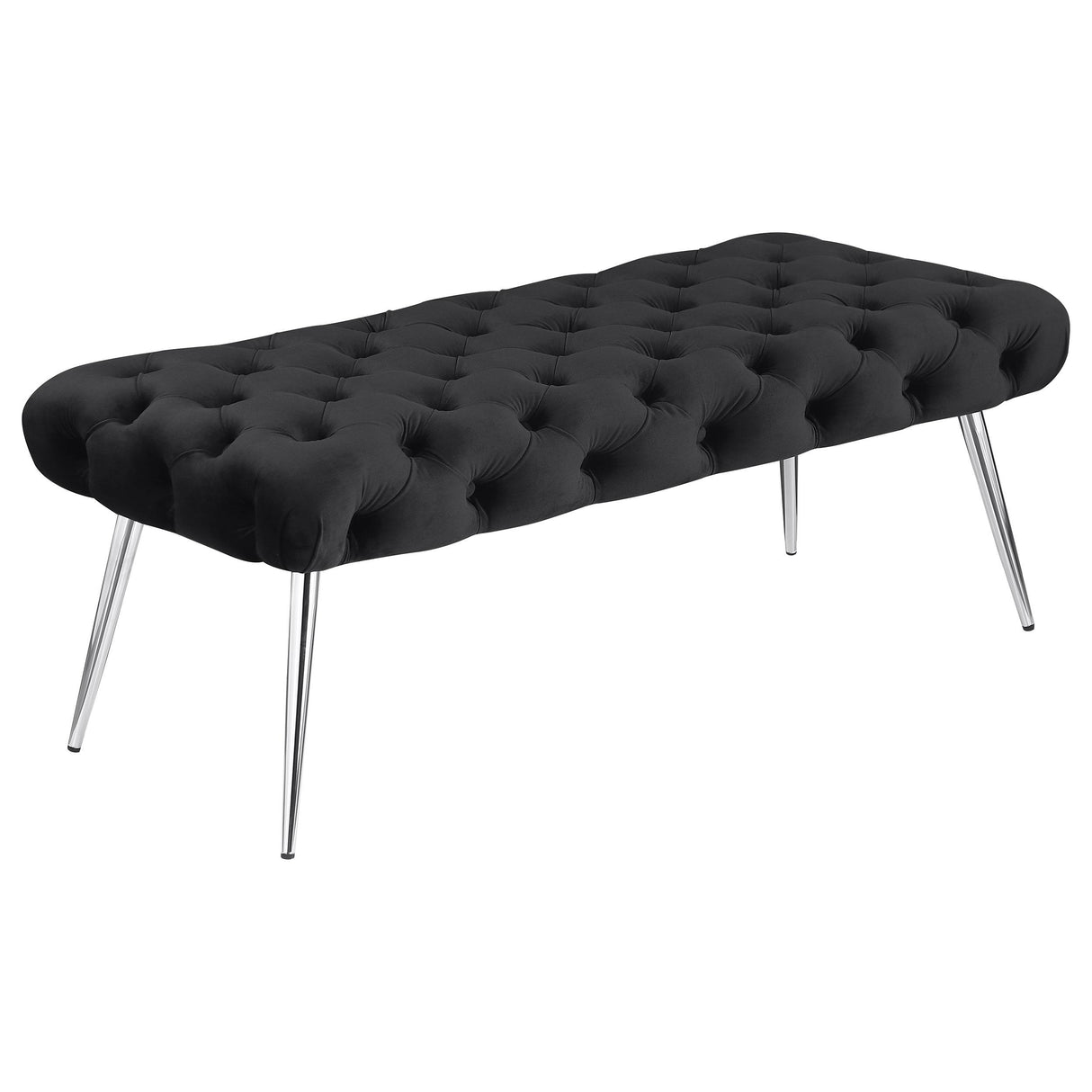 Ella Black Upholstered Tufted Bench Stainless Steel Legs from Coaster - Luna Furniture