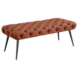 Ella Rust Upholstered Tufted Bench Stainless Steel Legs from Coaster - Luna Furniture