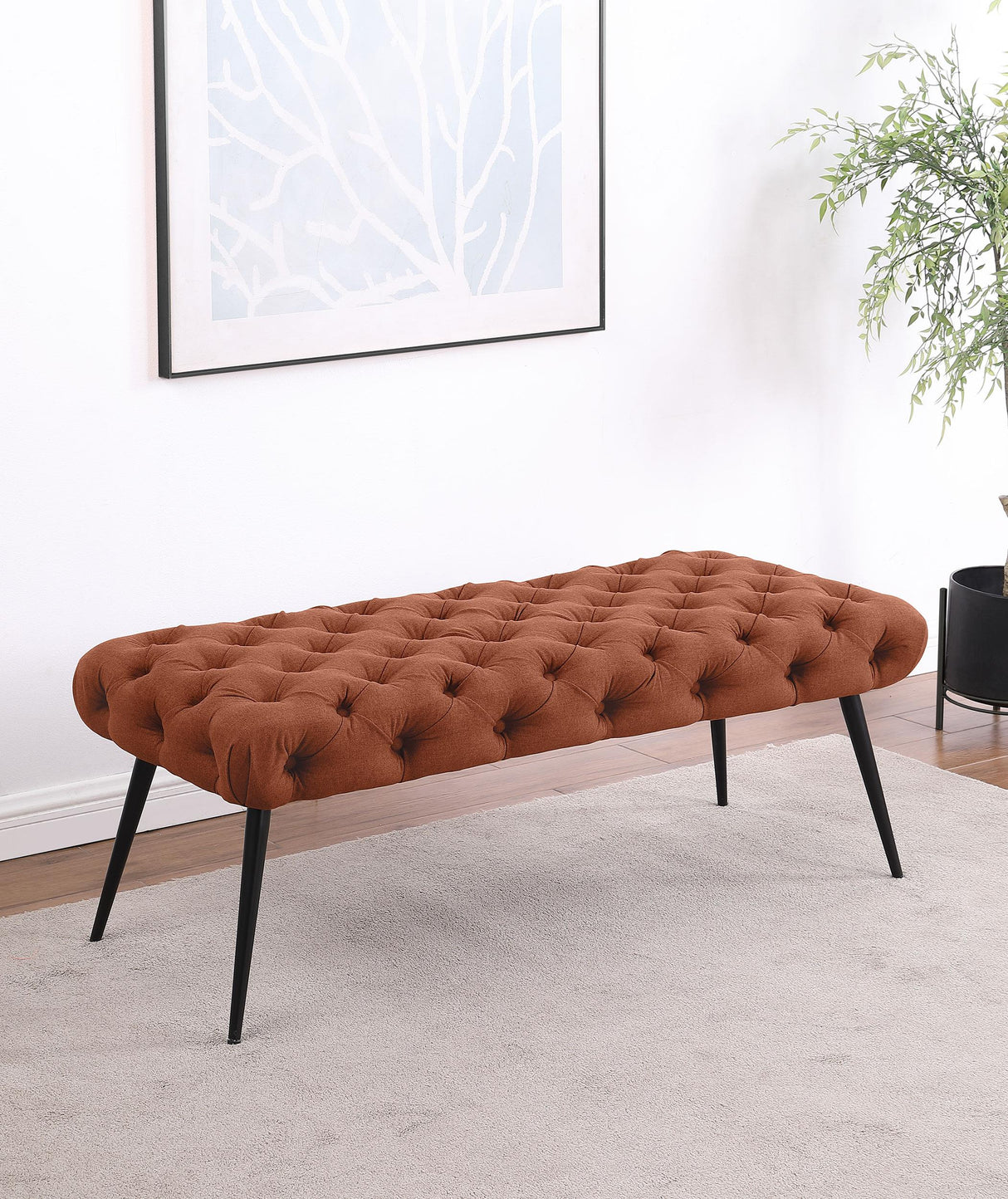Ella Rust Upholstered Tufted Bench Stainless Steel Legs from Coaster - Luna Furniture