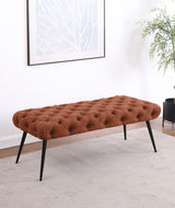 Ella Rust Upholstered Tufted Bench Stainless Steel Legs from Coaster - Luna Furniture