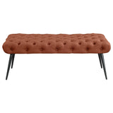Ella Rust Upholstered Tufted Bench Stainless Steel Legs from Coaster - Luna Furniture