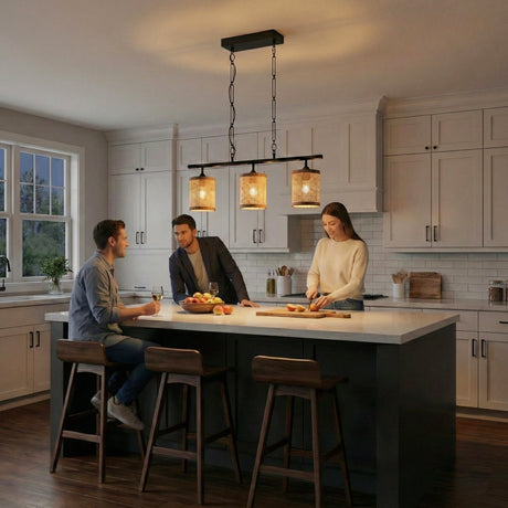 Elysian Three Lights Island With Natural Rattan Shade Farmhouse Chain Ceiling Lamp from Ashcroft Furniture - Luna Furniture