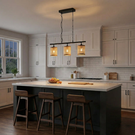 Elysian Three Lights Island With Natural Rattan Shade Farmhouse Chain Ceiling Lamp from Ashcroft Furniture - Luna Furniture