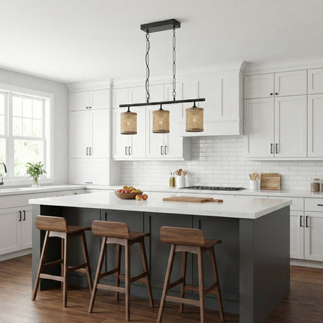 Elysian Three Lights Island With Natural Rattan Shade Farmhouse Chain Ceiling Lamp from Ashcroft Furniture - Luna Furniture