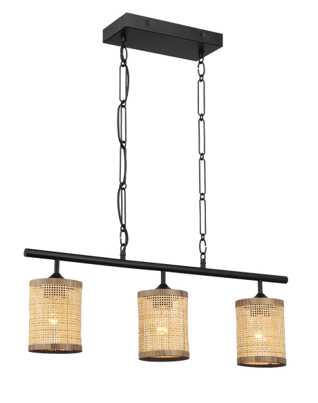 Elysian Three Lights Island With Natural Rattan Shade Farmhouse Chain Ceiling Lamp from Midinmod - Luna Furniture