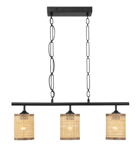 Elysian Three Lights Island With Natural Rattan Shade Farmhouse Chain Ceiling Lamp from Midinmod - Luna Furniture