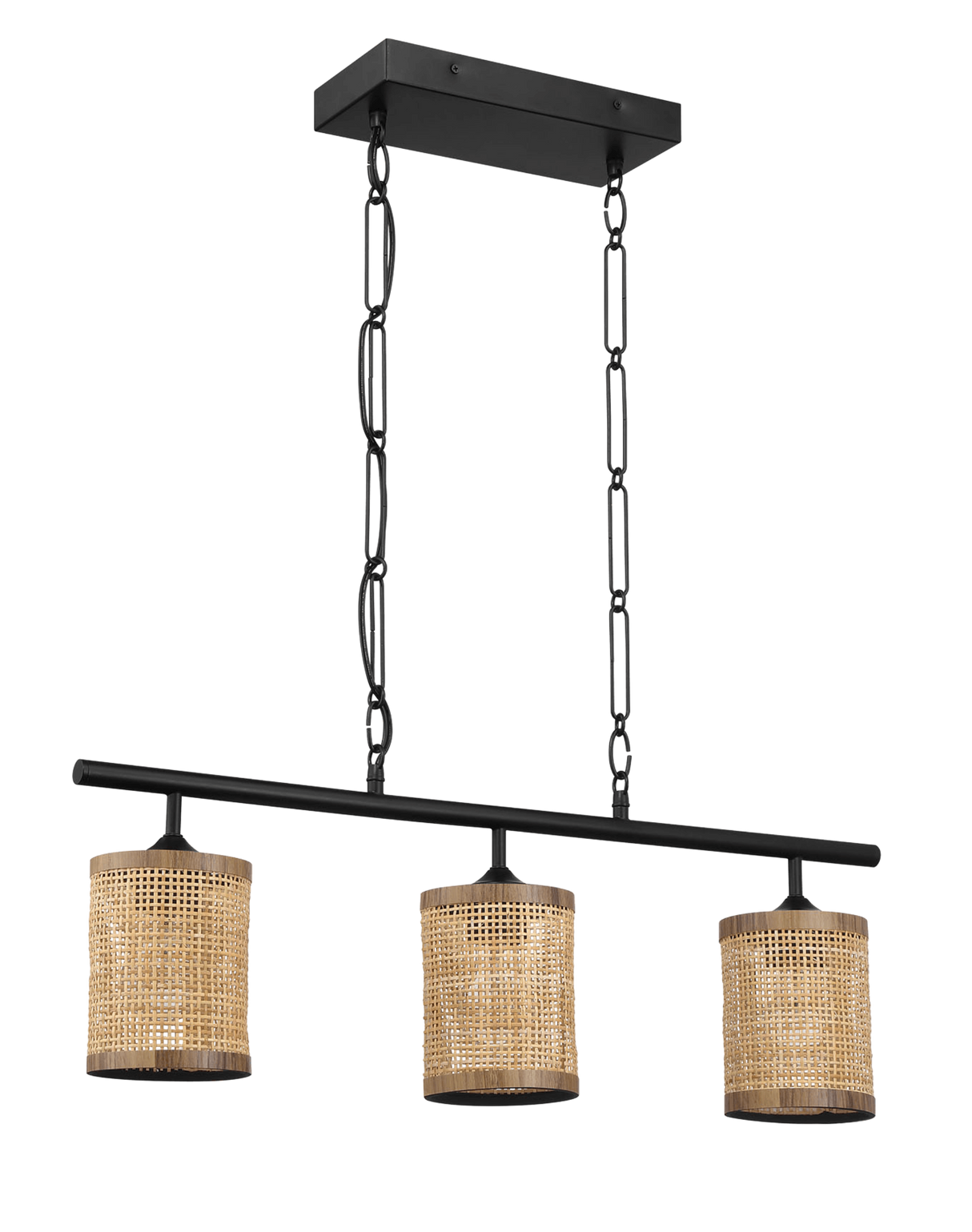 Elysian Three Lights Island With Natural Rattan Shade Farmhouse Chain Ceiling Lamp from Midinmod - Luna Furniture
