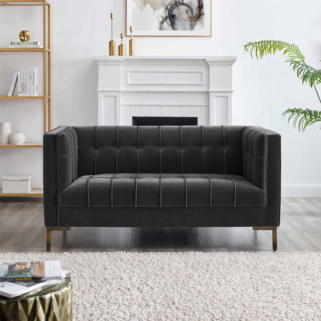 Isaac Channel Stitched Gray Velvet Loveseat from Steve Silver - Luna Furniture