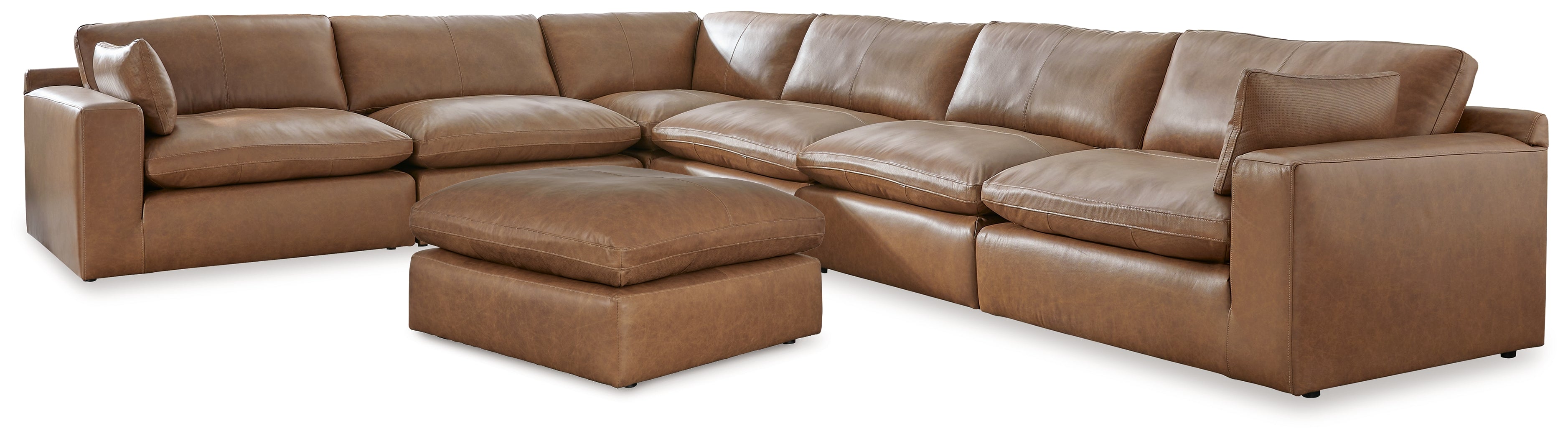 Emilia Caramel 6-Piece Sectional with Ottoman – Luna Furniture