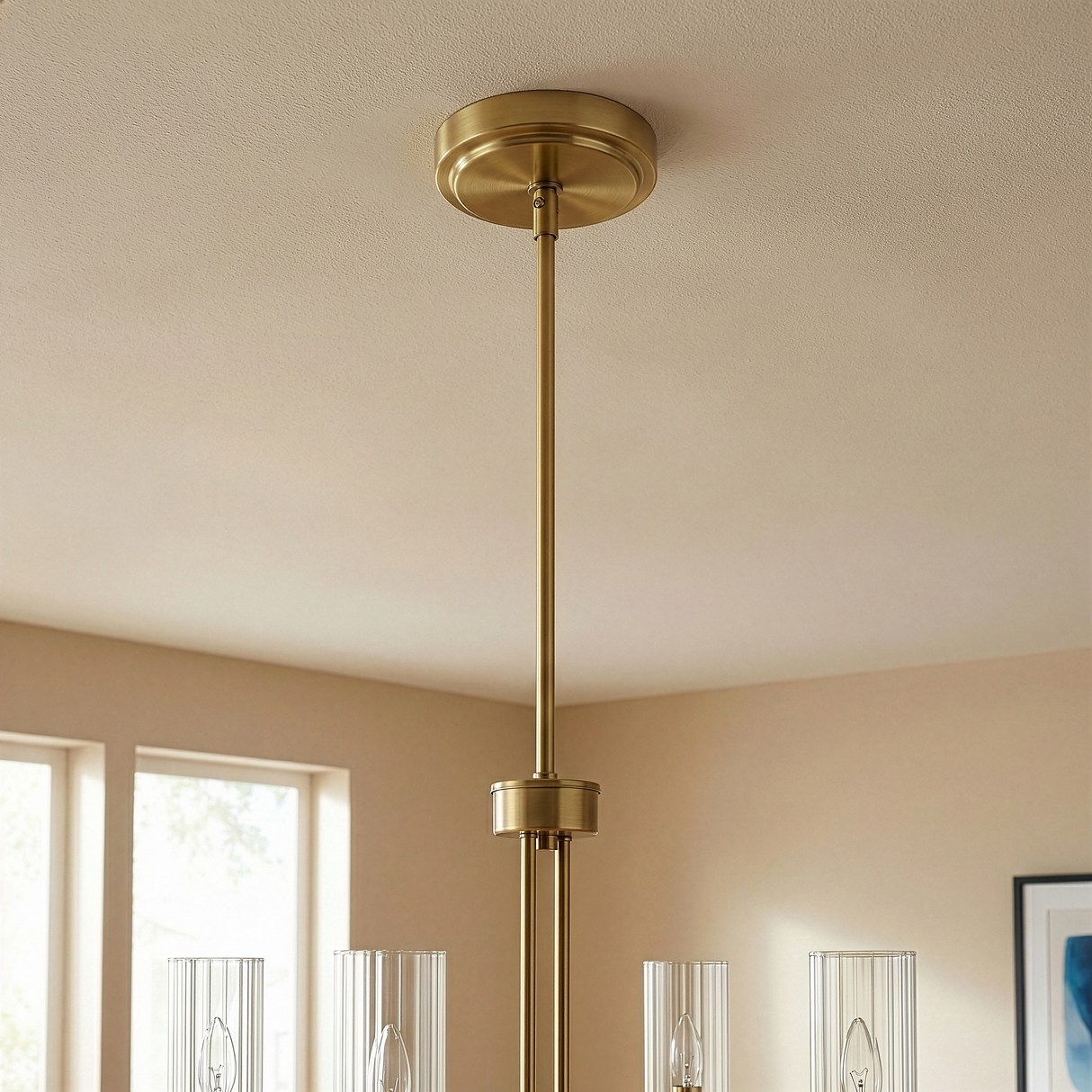Enigma Four Lights Chandelier With Clear Ribbed Glass -Satin Brass from Ashcroft Furniture - Luna Furniture