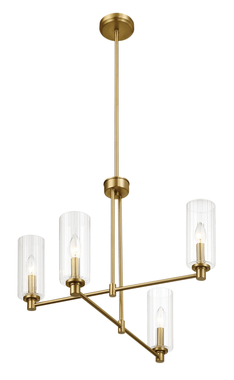Enigma Four Lights Chandelier With Clear Ribbed Glass -Satin Brass from Midinmod - Luna Furniture