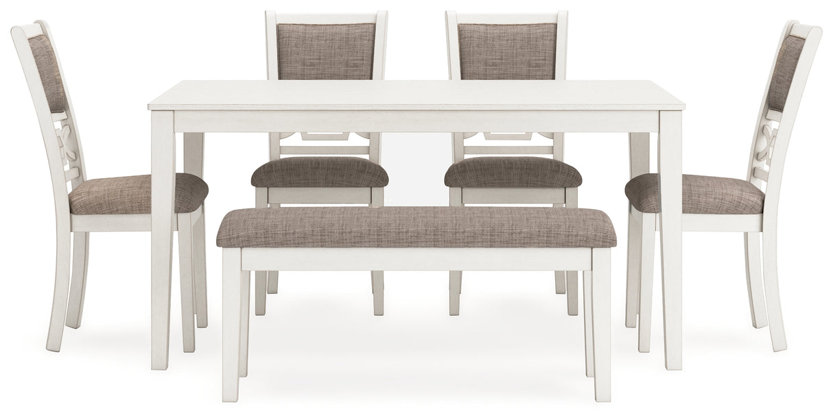 Erinberg Antique White Dining Table and 4 Chairs and Bench (Set of 6) from Ashley - Luna Furniture
