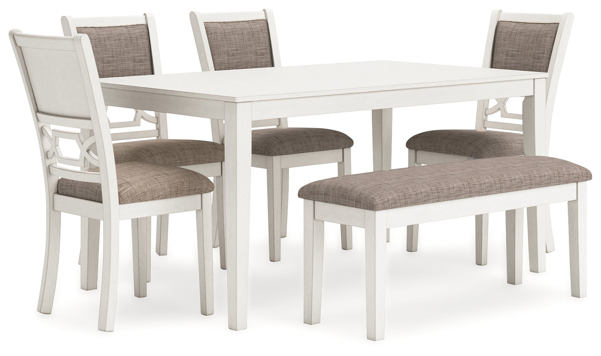 Erinberg Antique White Dining Table and 4 Chairs and Bench (Set of 6) from Ashley - Luna Furniture