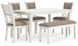 Erinberg Antique White Dining Table and 4 Chairs and Bench (Set of 6) from Ashley - Luna Furniture