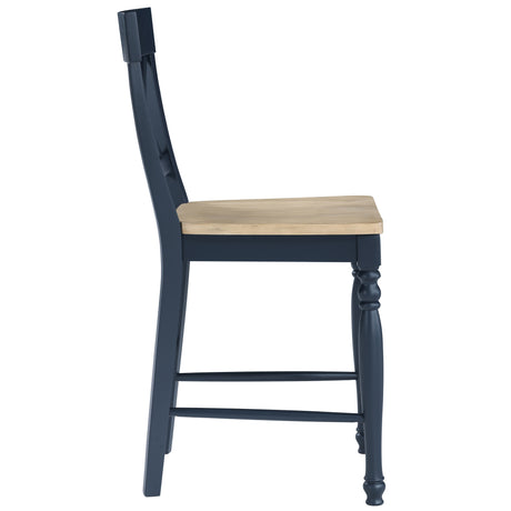 Darcy Midnight Blue/Natural Finish Solid Wood 24″ Counter Stool, Set of 2 from Steve Silver - Luna Furniture