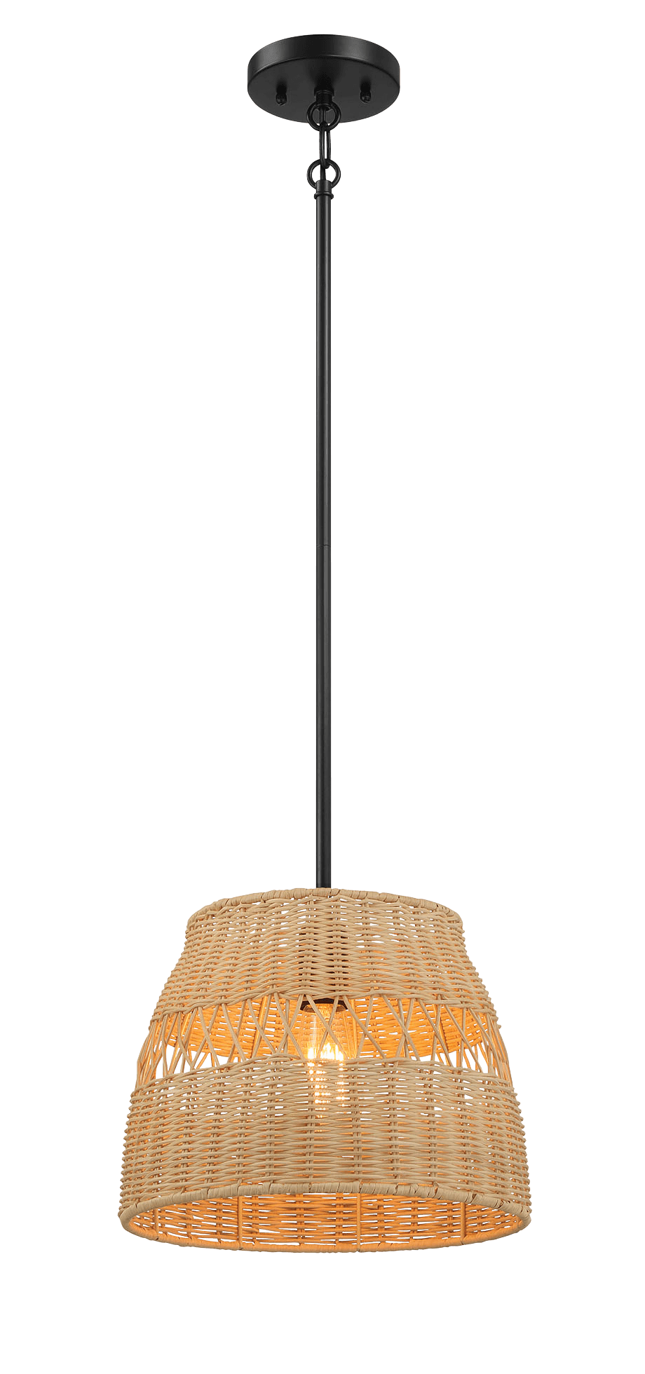 Essence Single Lights Pendant With Rattan Shade Black Metal Finish for Farmhouse Style from Midinmod - Luna Furniture
