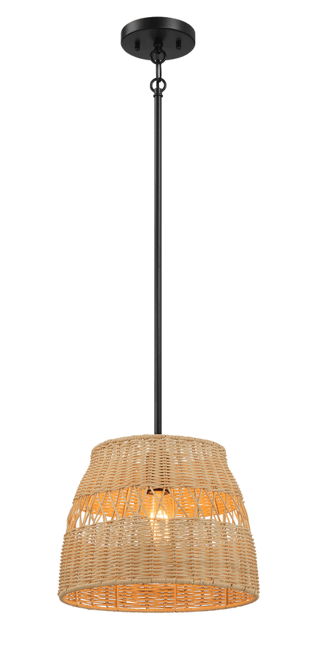 Essence Single Lights Pendant With Rattan Shade Black Metal Finish for Farmhouse Style from Midinmod - Luna Furniture