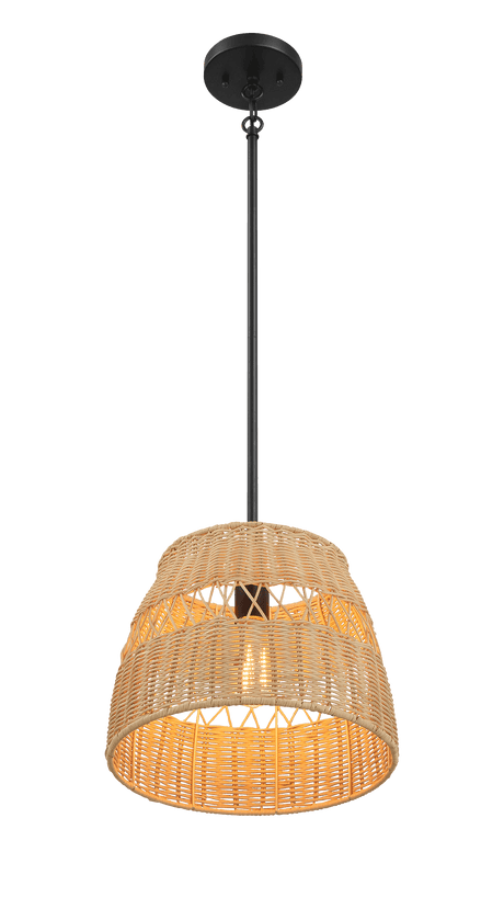 Essence Single Lights Pendant With Rattan Shade Black Metal Finish for Farmhouse Style from Midinmod - Luna Furniture