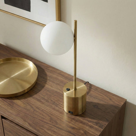 Ethereal Modern Small Brass Metal Table Lamp, Desk Lamp Fixture with White Glass Globe Shade from Ashcroft Furniture - Luna Furniture