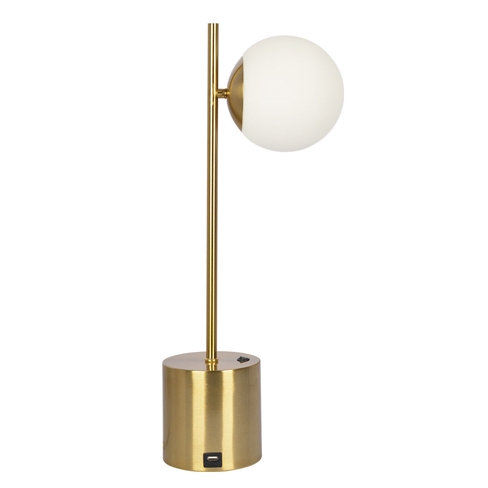 Ethereal Modern Small Brass Metal Table Lamp, Desk Lamp Fixture with White Glass Globe Shade from Midinmod - Luna Furniture