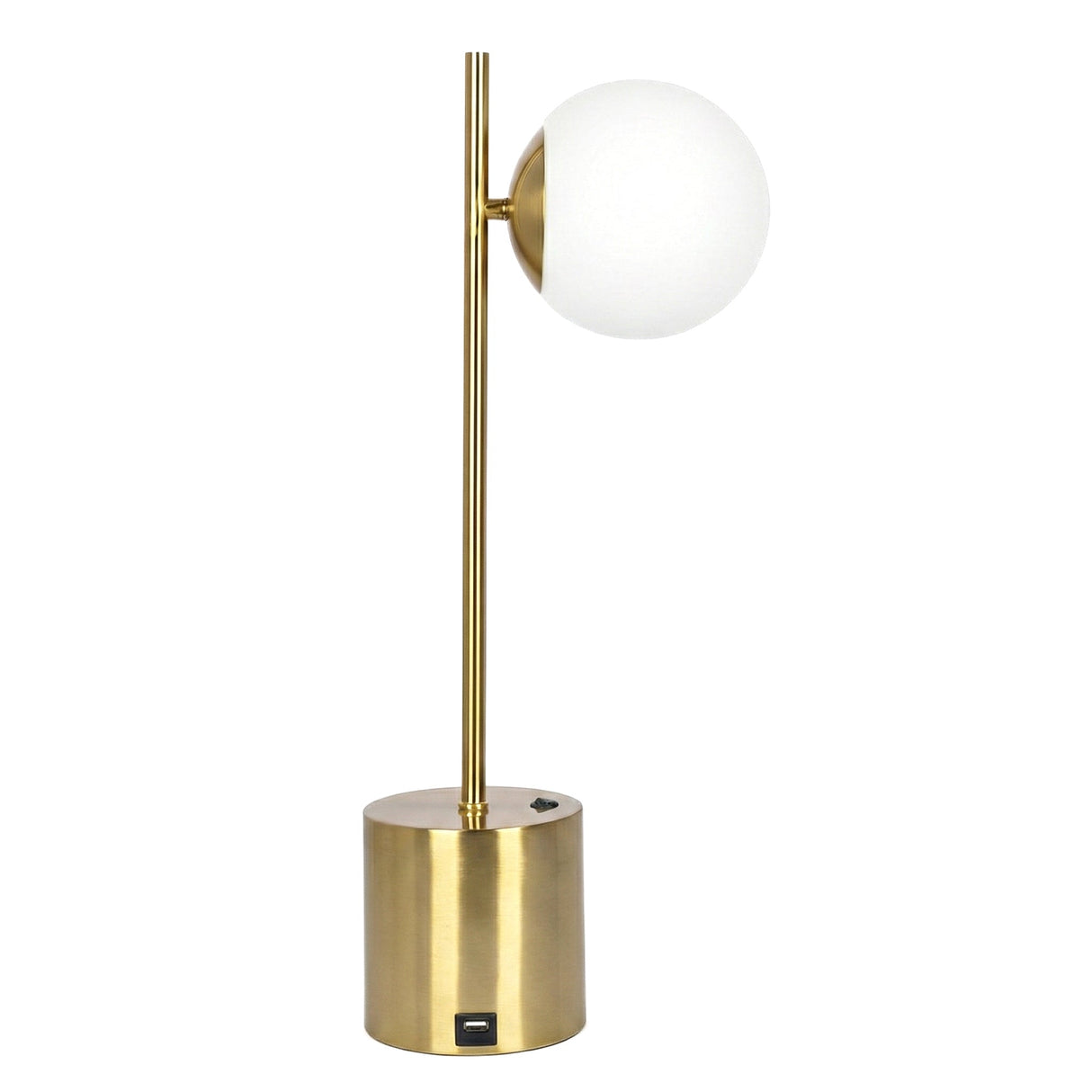 Ethereal Modern Small Brass Metal Table Lamp, Desk Lamp Fixture with White Glass Globe Shade from Ashcroft Furniture - Luna Furniture