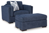 Evansley Chair and Ottoman in Navy from Ashley - Luna Furniture