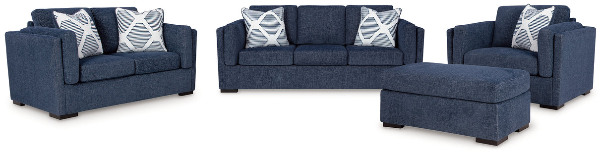 Evansley Sofa, Loveseat, Chair and Ottoman in Navy from Ashley - Luna Furniture