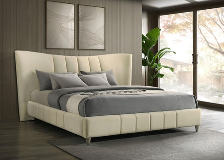 Evelyn Ivory Upholstered Eastern King Panel Platform Bed from Coaster - Luna Furniture