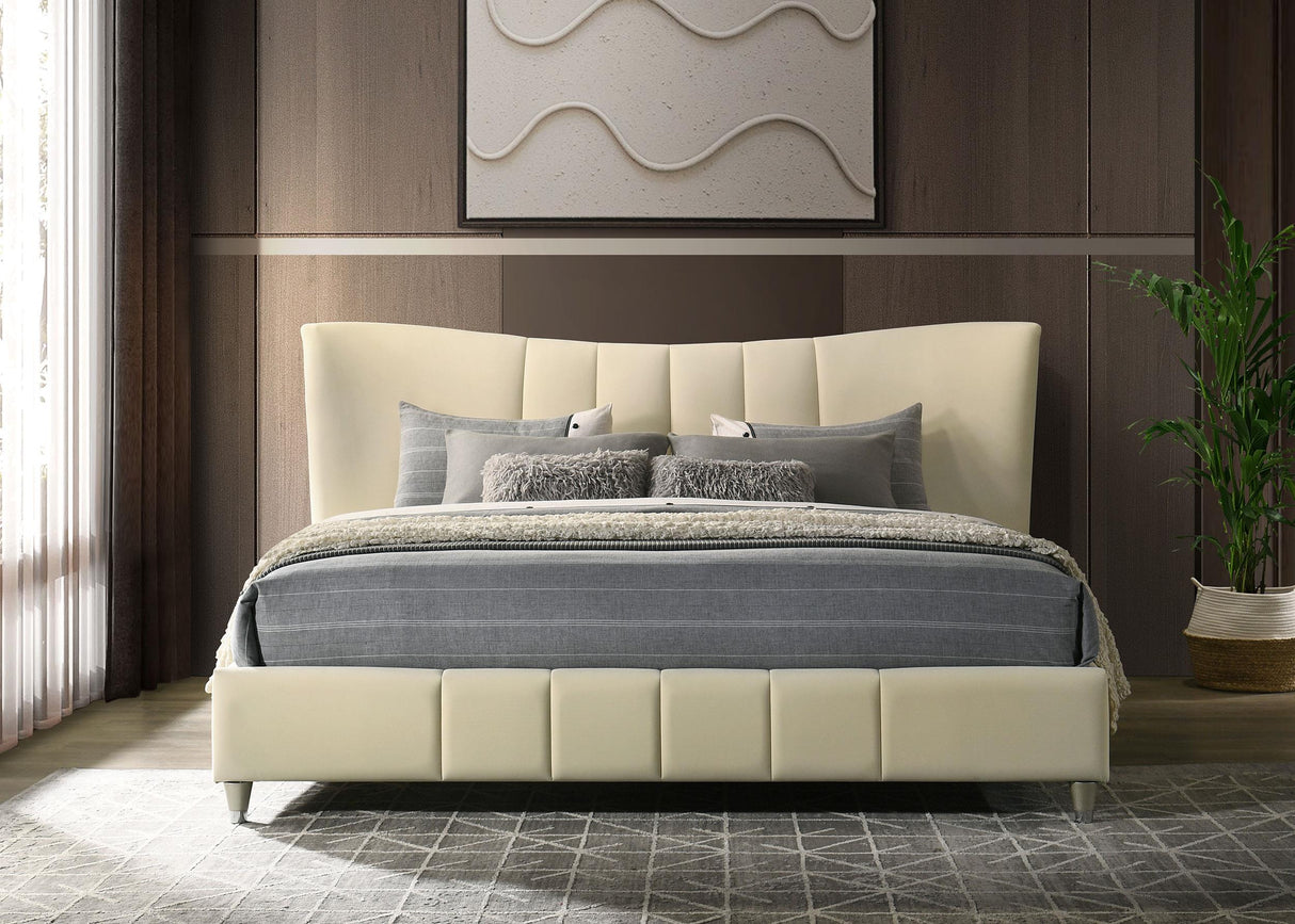 Evelyn Ivory Upholstered Eastern King Panel Platform Bed from Coaster - Luna Furniture