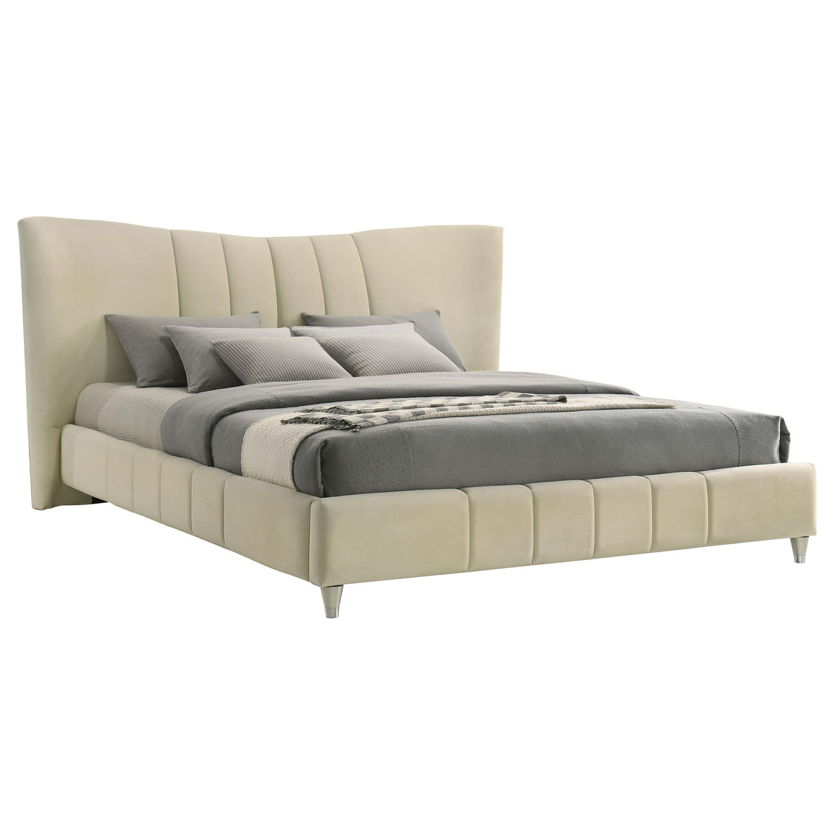 Evelyn Ivory Upholstered Eastern King Panel Platform Bed from Coaster - Luna Furniture