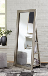 Evesen Champagne Floor Standing Mirror with Storage from Ashley - Luna Furniture