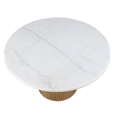 Colvin 5-Piece 52″ Round White Marble Dining Set, Toffee Finish from Steve Silver - Luna Furniture