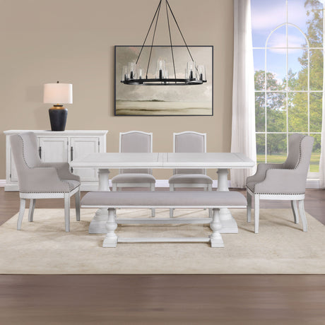 Warren White/Gray 6-Piece 72-90″ Rectangular Dining Set from Steve Silver - Luna Furniture