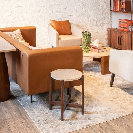 Abstract 18" Side Table with Casted Cement Top and Mango Wood Base from Home Trends & Design - Luna Furniture