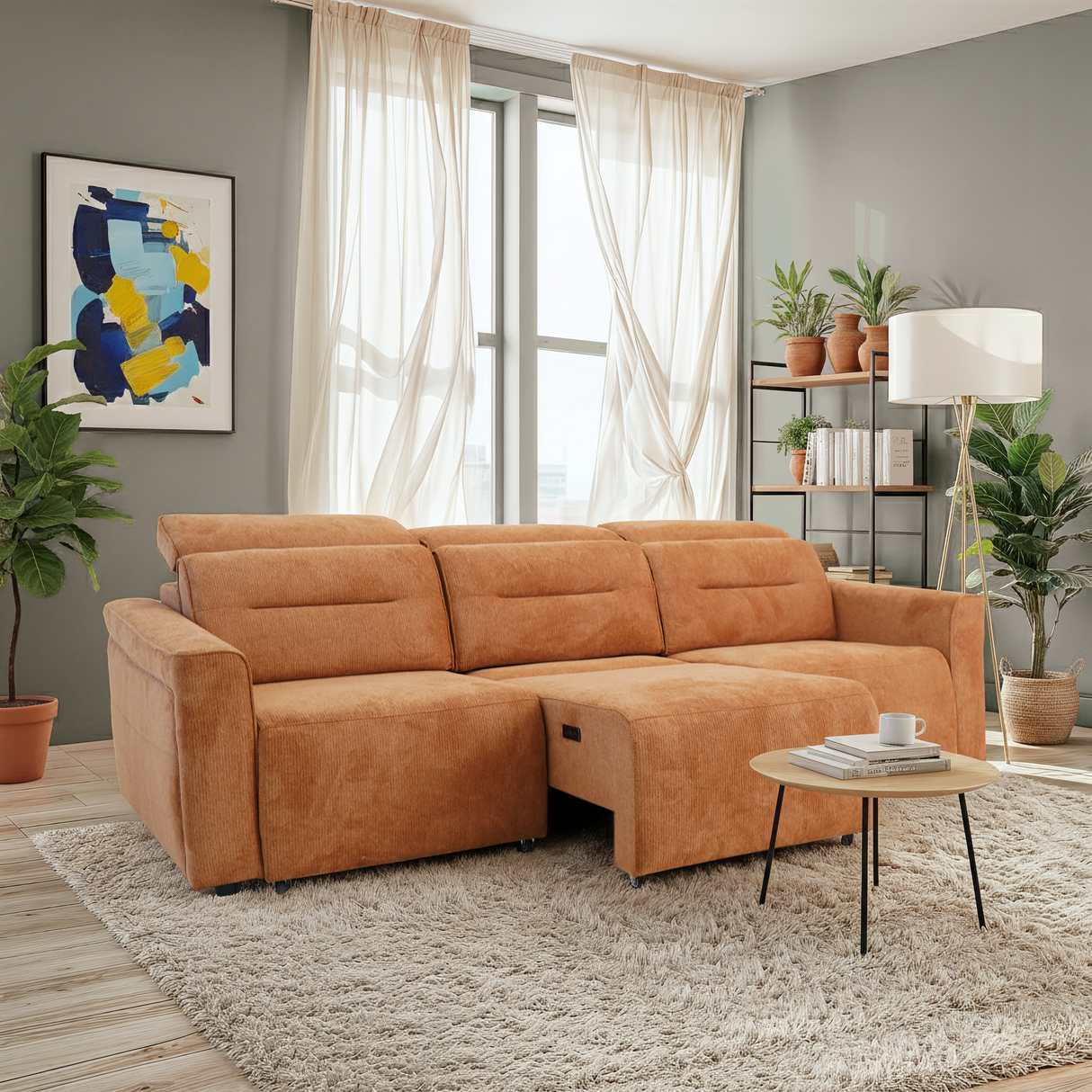 Falmouth Burnt Orange Power Reclining Sofa from Midinmod - Luna Furniture