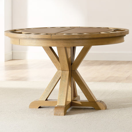 Rylie 48-inch Round Dining Table with Folding Game Top, Natural Finish from Steve Silver - Luna Furniture