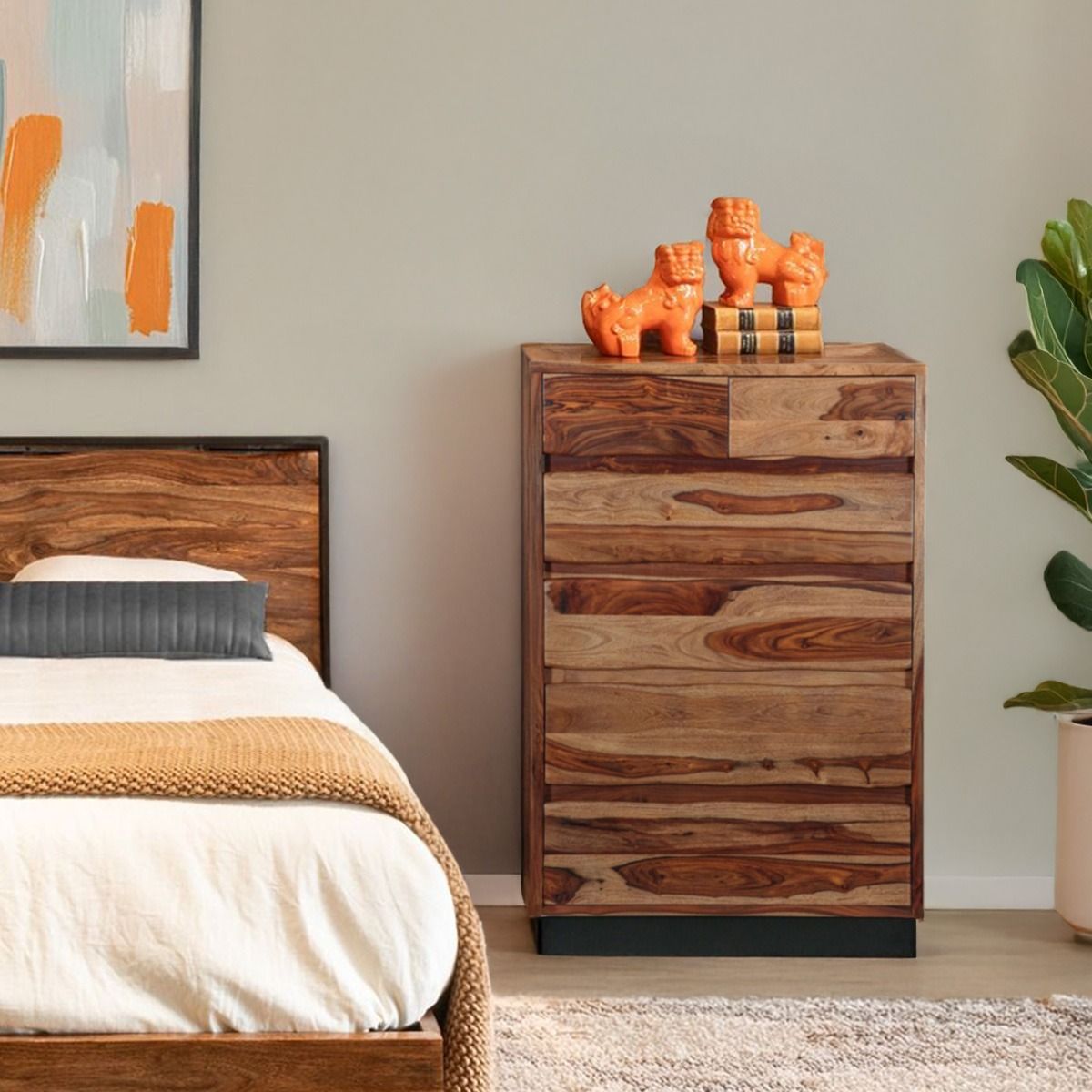 Brisbane 34" Tall Chest with Plinth Base in Natural Sheesham from Home Trends & Design - Luna Furniture