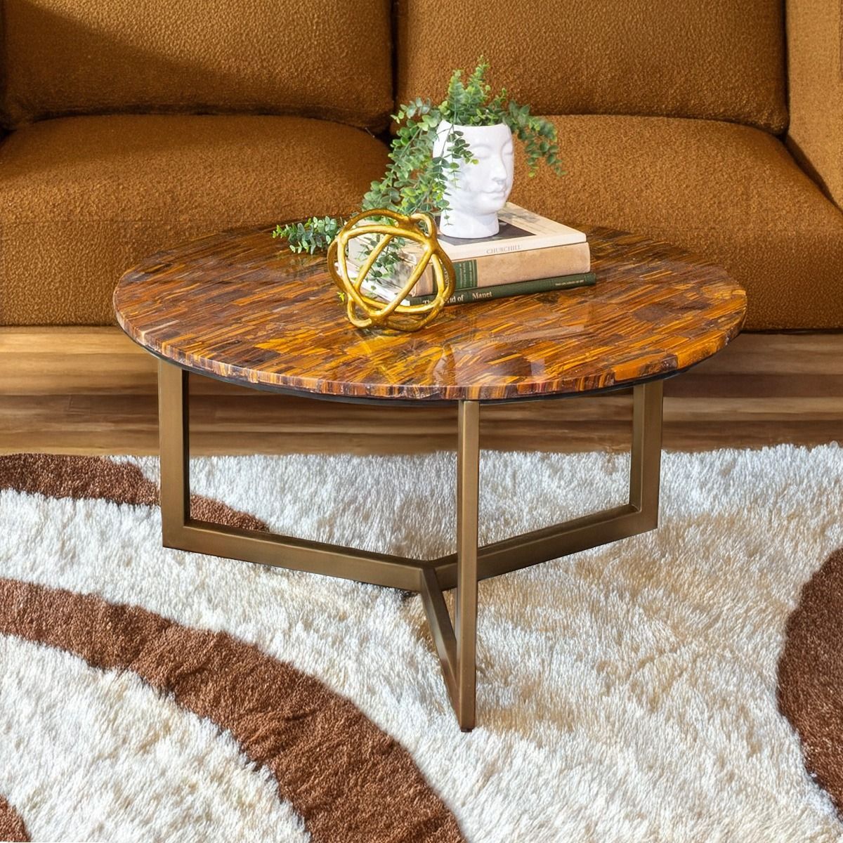 Calico 36" Coffee Table in Tiger Eye with Antique Gold Base from Home Trends & Design - Luna Furniture