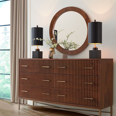 Cosmopolitan 42" Round Mirror in Honey Brown from Home Trends & Design - Luna Furniture