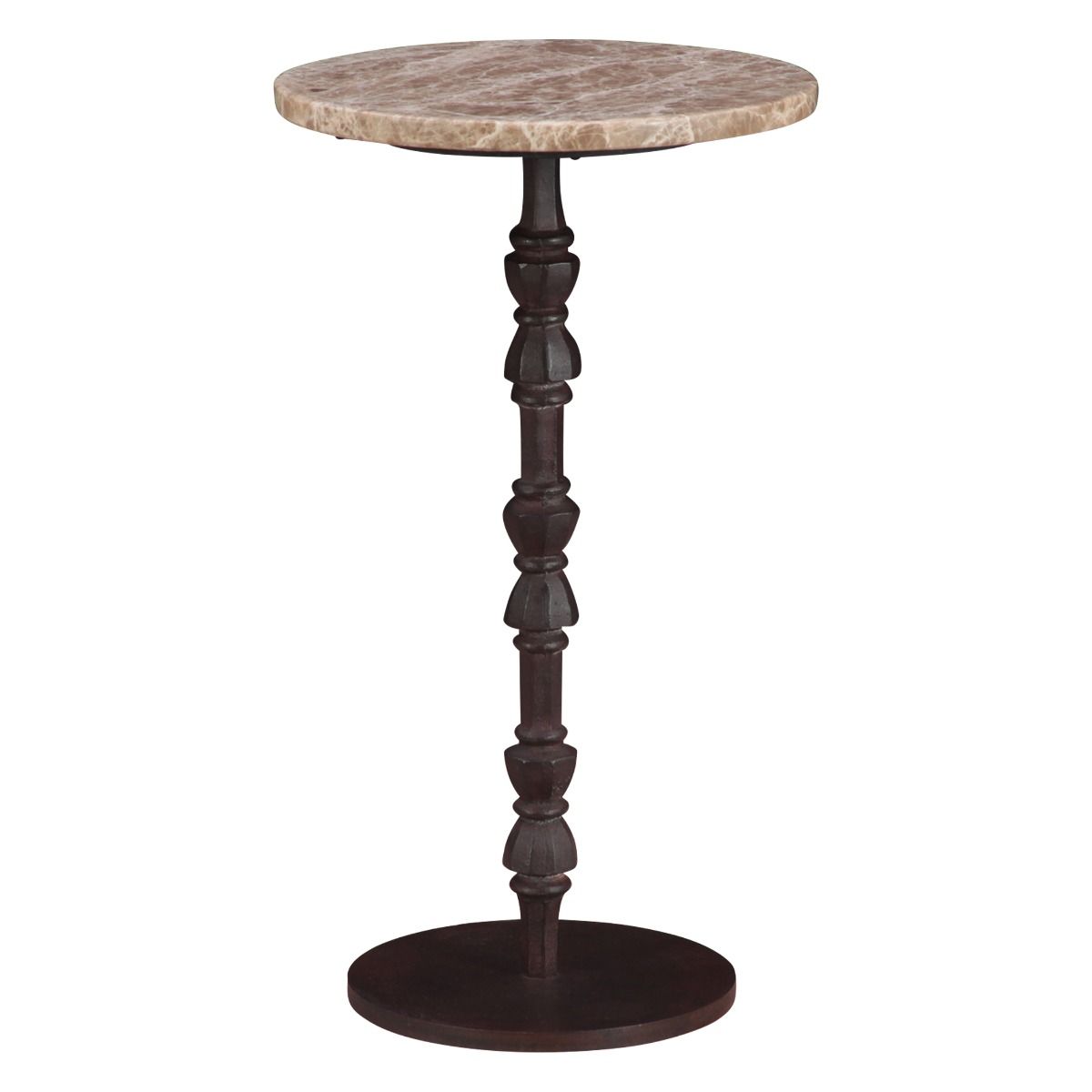 Detroit 12" Side Table in Light Emperador Marble with Casted Base from Home Trends & Design - Luna Furniture