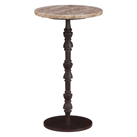 Detroit 12" Side Table in Light Emperador Marble with Casted Base from Home Trends & Design - Luna Furniture