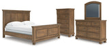 Feddinger California King Panel Bed with Mirrored Dresser and Chest in Medium Brown from Ashley - Luna Furniture