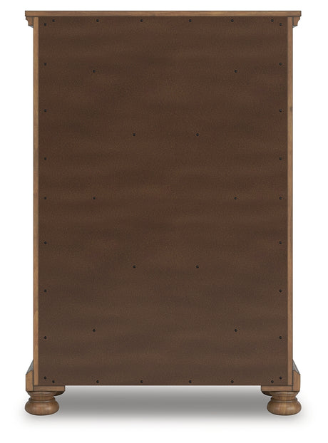 Feddinger California King Panel Bed with Mirrored Dresser, Chest and 2 Nightstands in Medium Brown from Ashley - Luna Furniture