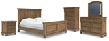 Feddinger California King Panel Bed with Mirrored Dresser, Chest and Nightstand in Medium Brown from Ashley - Luna Furniture