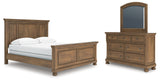 Feddinger California King Panel Bed with Mirrored Dresser in Medium Brown from Ashley - Luna Furniture