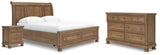 Feddinger California King Storage Sleigh Bed with Dresser and Nightstand in Medium Brown from Ashley - Luna Furniture
