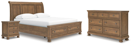 Feddinger California King Storage Sleigh Bed with Dresser and Nightstand in Medium Brown from Ashley - Luna Furniture