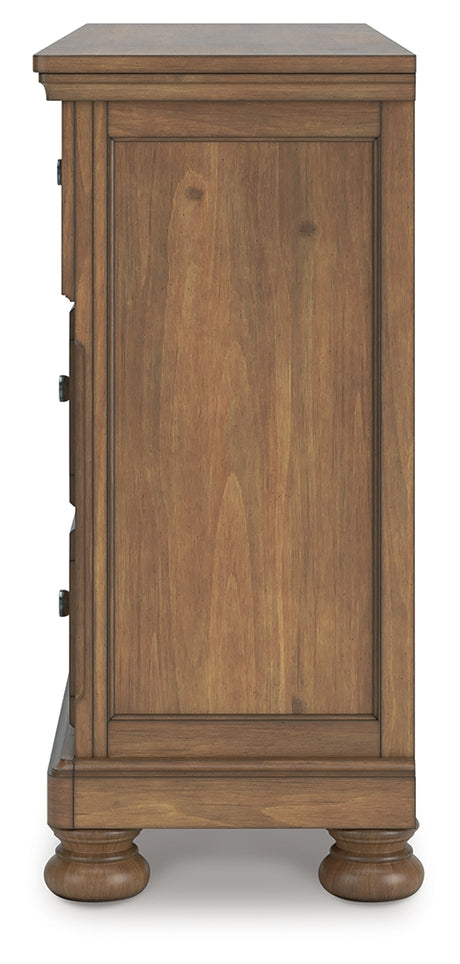 Feddinger California King Storage Sleigh Bed with Dresser and Nightstand in Medium Brown from Ashley - Luna Furniture