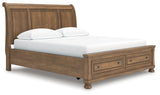 Feddinger California King Storage Sleigh Bed with Dresser in Medium Brown from Ashley - Luna Furniture