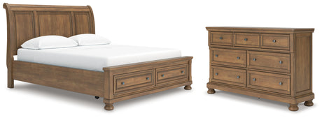 Feddinger California King Storage Sleigh Bed with Dresser in Medium Brown from Ashley - Luna Furniture